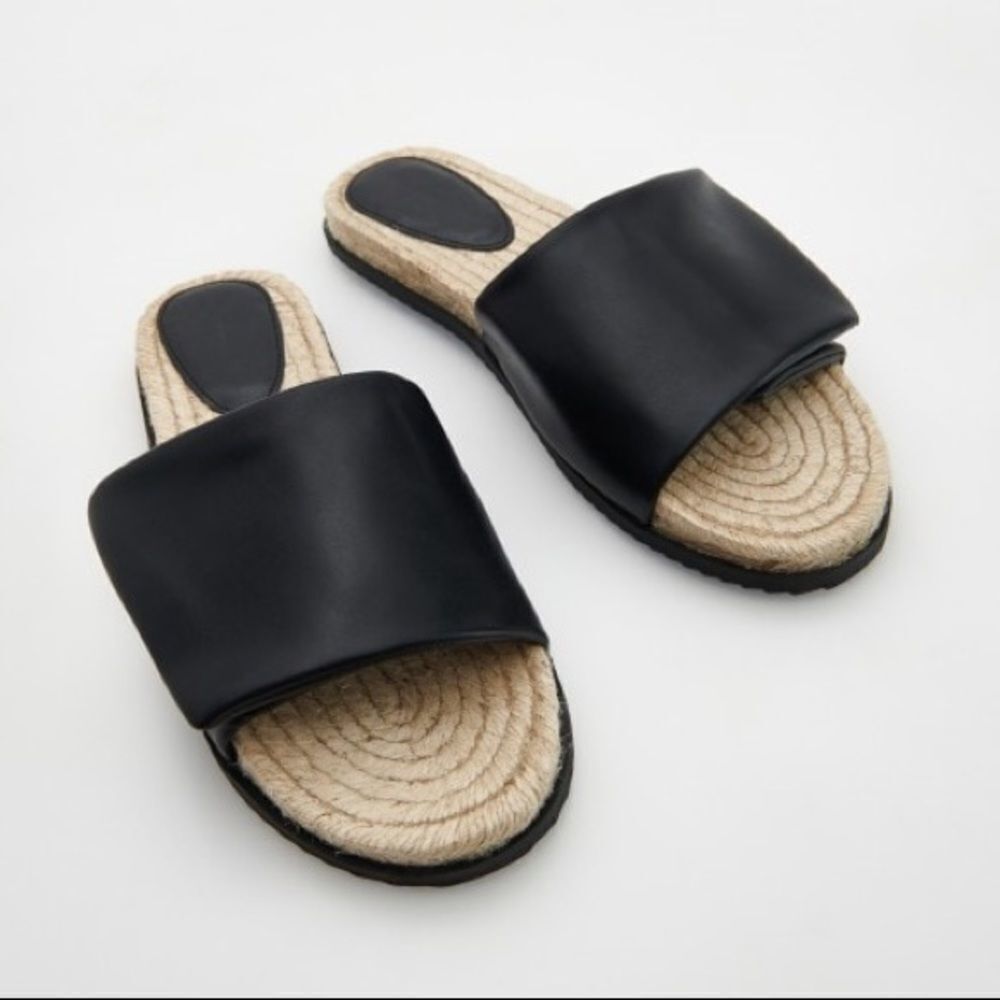 Nwt Zara Chunky Espadrille Slides W/ Velcro Puff  Padded Top Strap Size 38/8